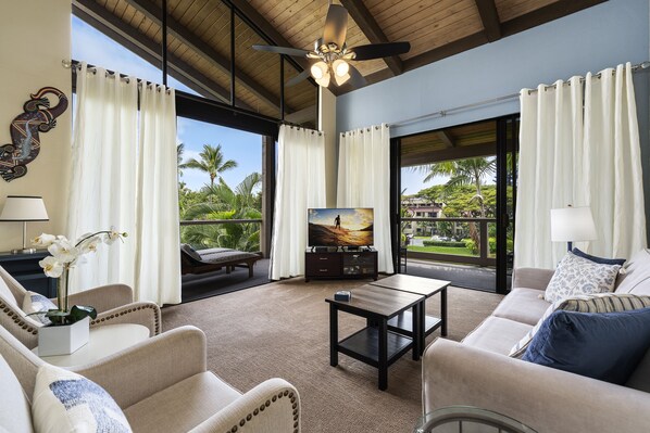 Spacious Living Room with Vaulted Ceiling