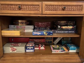 Enjoy our cabinet full of games, puzzles, coloring/activity books, etc.