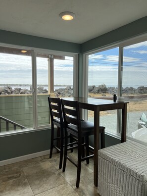 Breakfast nook, view of water.