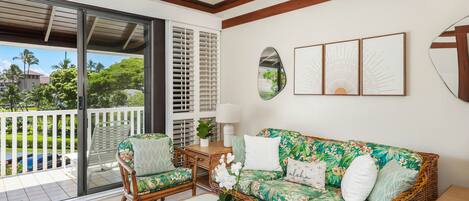 Spacious and bright living room with newly installed AC.