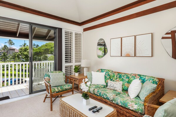 Spacious and bright living room with newly installed AC.