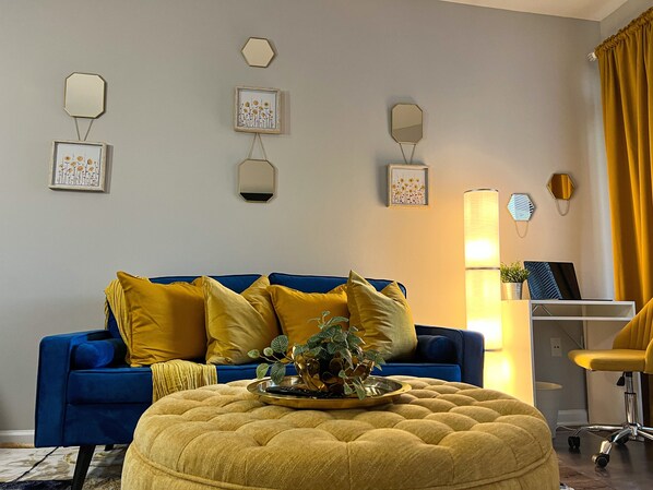 The Golden Living Room and dedicated work area 