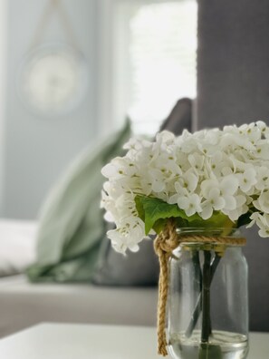 Subtle design touches in neutral tones for relaxing feel. 