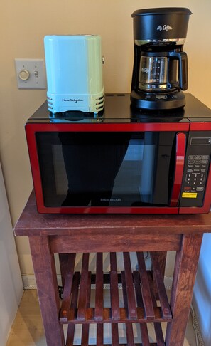 microwave, toaster, coffee machine 