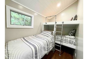 Custom bunk beds for all kids with memory foam mattress & storage underneath. 