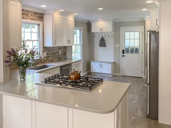 Newly remodeled kitchen with top of the line appliances. 