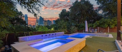 Downtown Austin City views from pool, swim up bar, hot tub and incredible entertaining areas..