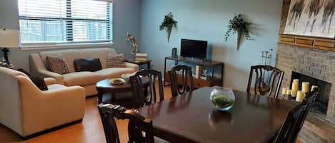 Seamless flow between the dining area and living room for effortless entertaining