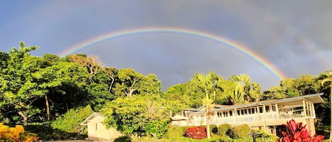 A double rainbow over Holualoa Hideaway.