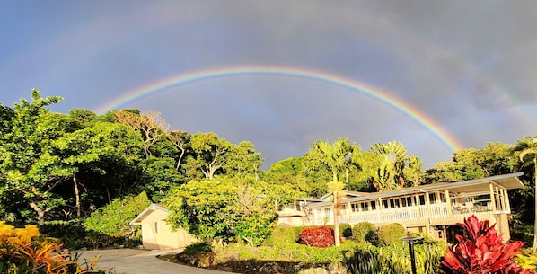 A double rainbow over Holualoa Hideaway.