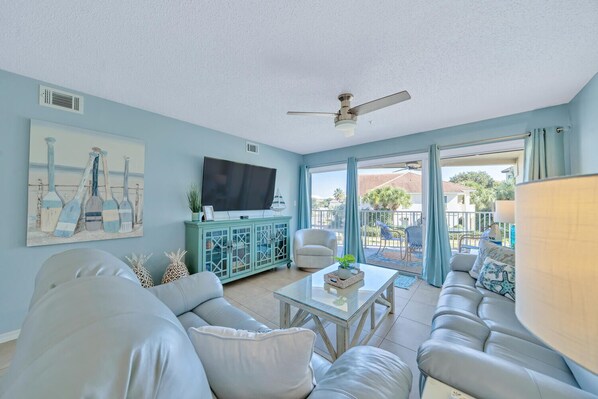 Living room with 65” smart TV