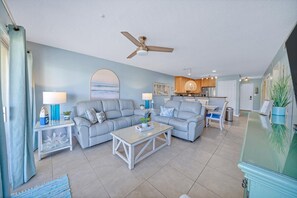 Living room with new reclining sofa and love seat