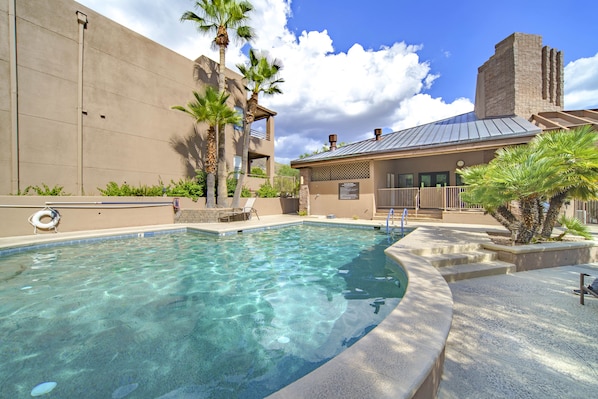 Escape the heat! Our retreat offers a second heated pool.
