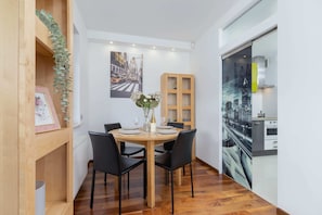Dining table in the living room.