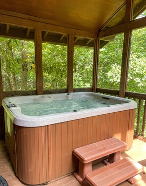 Screened in hot tub