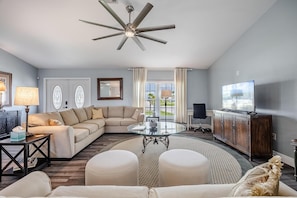 Living area with foot rests