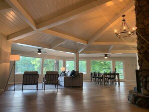 The whole family has room to play and relax here. Games, a large table, lots of floor space.