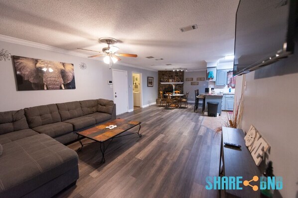 Have a relaxing movie night in the comfy living area.