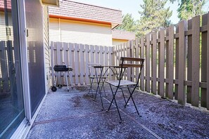 Off the living room is the outdoor patio. Walk through the sliding glass doors and enjoy the fresh air while you fire up the BBQ or enjoy a cup of coffee.