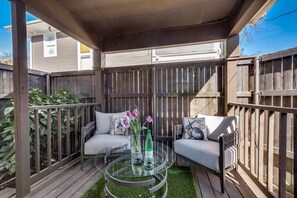 Amazing private patio with fenced in yard! Great for pet owners. 