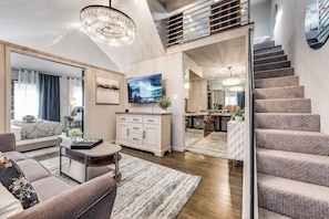 Just one set of stairs up to the second bedroom area.