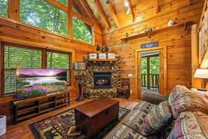 Living room with 58" Roku TV
