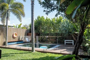 The pool area is fully fenced for safety.