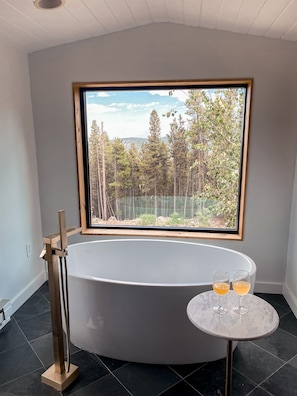 Soak in the lux tub while you enjoy the picturesque view. At night, the Denver skyline sparkles on the horizon!!