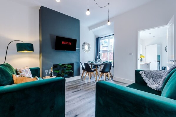 The main living room with lots of space to relax in the evenings.