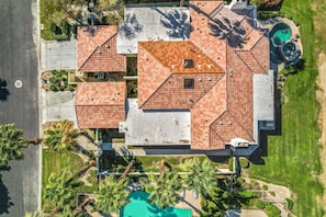 Drone view directly over top of Casa Lily