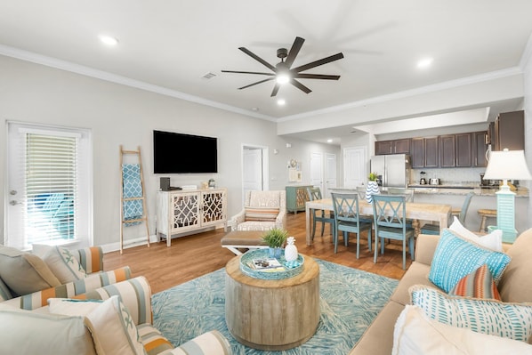 Living Room-
Queen Sleeper Sofa
Smart TV
Ground Floor Patio Access