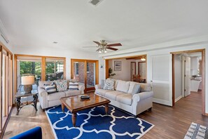 Main level living room with all of windows.