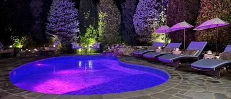 Light show over the pool and patio