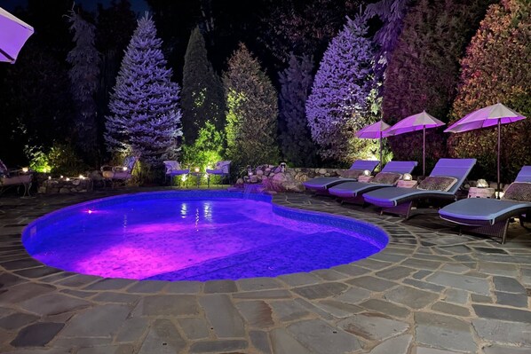 Light show over the pool and patio