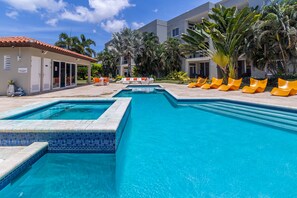 Shared pool with hot tub