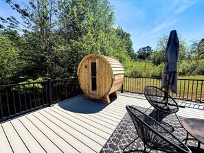 Now featuring a Brand New SISU Barrel Sauna - We encourage all guests to experience a truly immersive relaxing experience here at The Green Creek Shipyard.