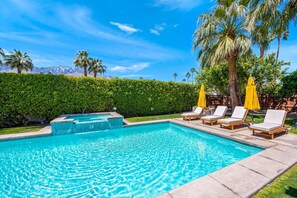 Large heated saltwater pool and spa