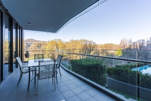 Balcony with pool views