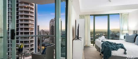 Living area and a bedroom is right next to the balcony