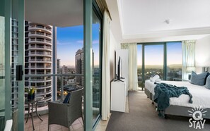 Living area and a bedroom is right next to the balcony