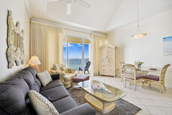 Gulf Front Living Area with Sleeper Sofa
