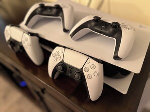 Enjoy our Brand New PS5!! We are stocked with 10 great games and 4 controllers!