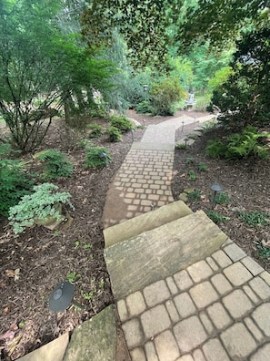 Follow this lighted walkway down to the main entrance