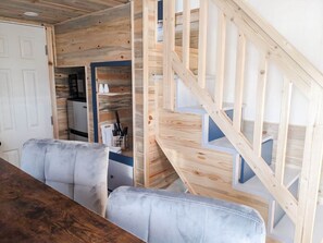Tiny House Vacation Rental - Farmington NM - Flora's Nest - Table & Stairs