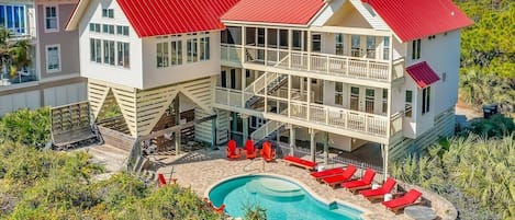 Experience coastal living at its finest in our 6 bedroom, 5 bathroom beachfront paradise on St. George Island. From the private pool to the screened-in deck with ocean views, every detail of this elegant home is designed for relaxation and luxury.