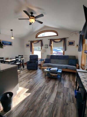 Spacious living area with queen futon.