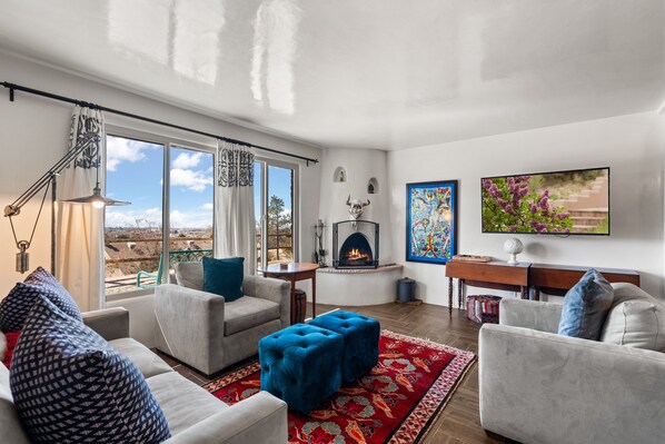Living Room with Kiva Fireplace