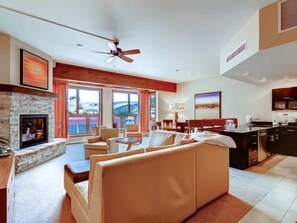 Kick back your feet and relax in the cozy living area.