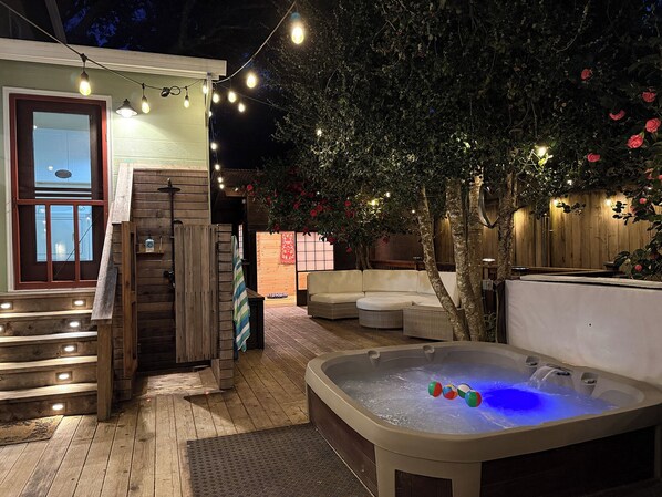 After dinner you could do a little yoga or take a - night time soak.