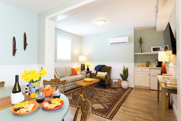 A cozy space to share a meal, watch a movie or relax with a book!